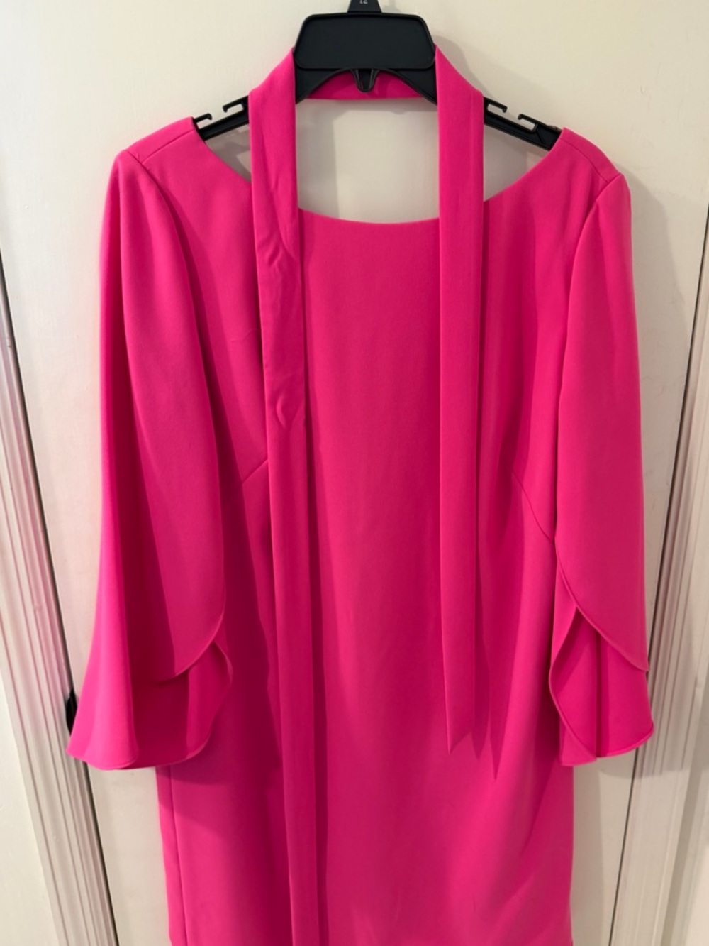 Women's Hot Pink Shift Dress with Decorative Ties